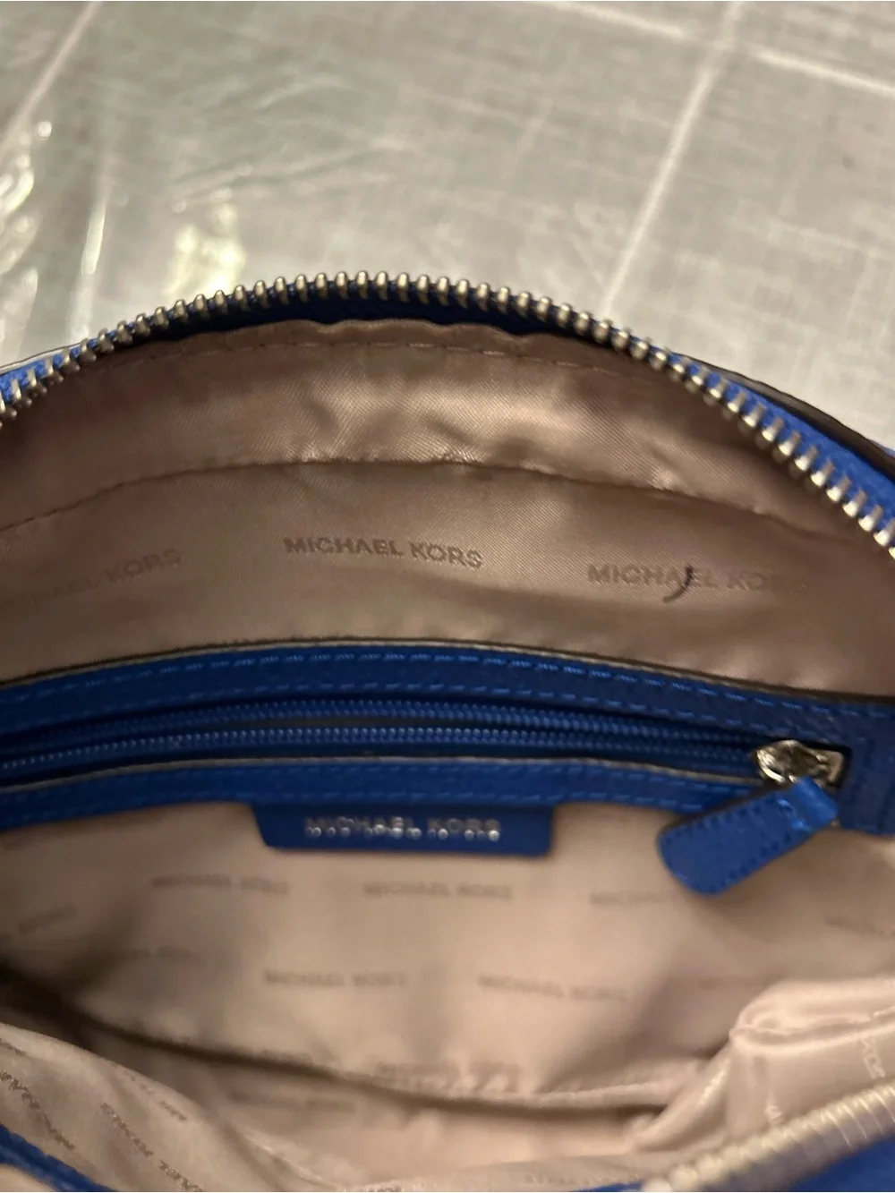 Michael Kors Leather Blue Crossbody Bag with Chain Strap